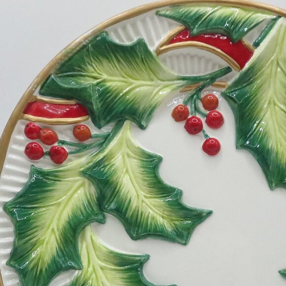 Fitz and Floyd Canape Snack Plate 8" Holly Christmas Handcrafted - Picture 3 of 4